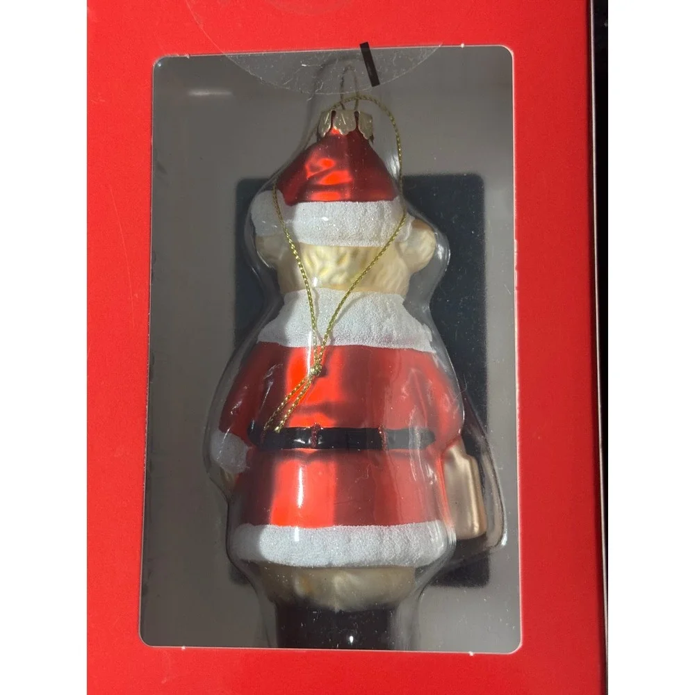 Glass Christmas Ornament Teddy Bear‎ Santa Claus Red Coat Lantern Gift Boxed
